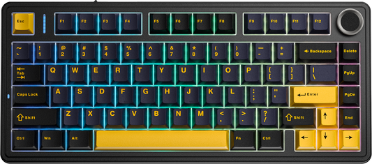 Aula F75 75% Mechanical Gaming Keyboard - Thunder Black (Gray Wood Switch V3).