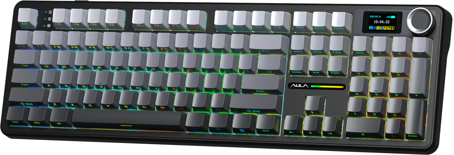 Aula F108 Pro 100% Mechanical Gaming Keyboard - Gradient Grey (Raindrop Switch).
