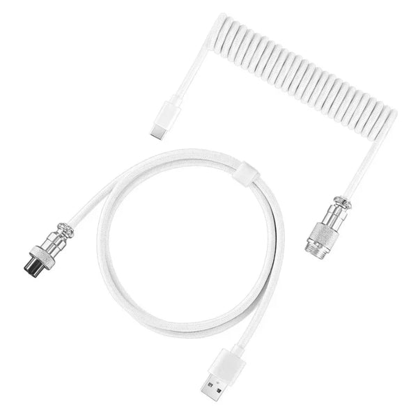 USB-A to USB-C Coiled Mechanical Keyboard Cable with Aviation Connector
